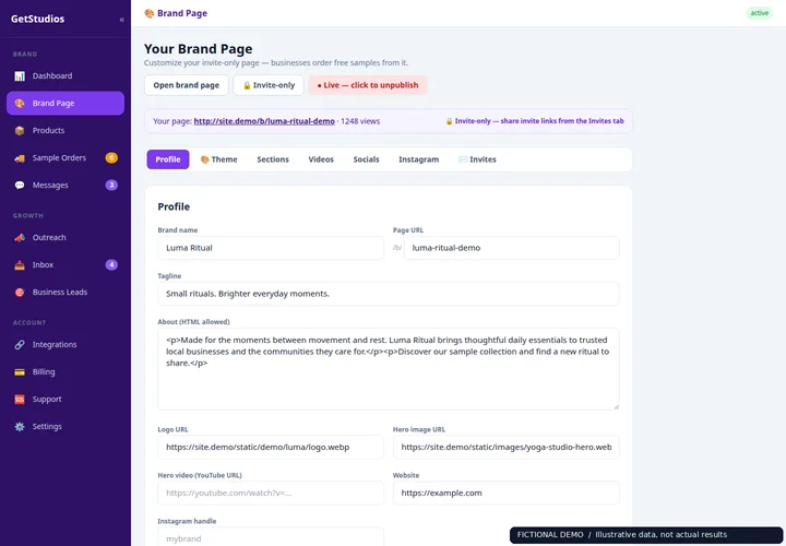 Make it unmistakably yours — Luma Ritual demo account