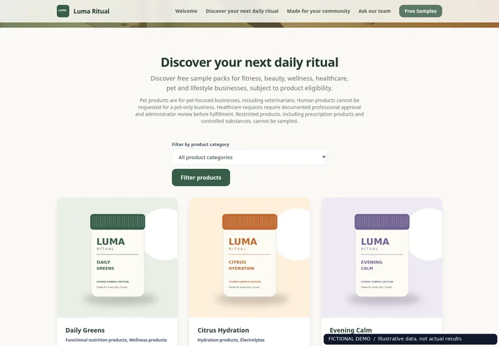 From discovery to a sample request — Luma Ritual demo account